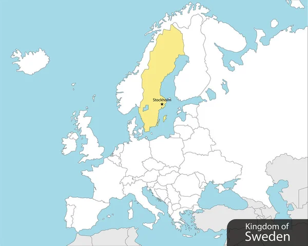 Hlavní Město Švédska Mapa Evropy Vektorová Ilustrace — Stockový vektor