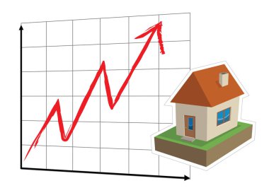 yükselen grafik evi afişi, vektör illüstrasyonu
