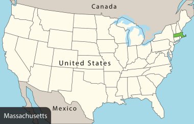 Massachusetts, ABD haritası, vektör illüstrasyonu