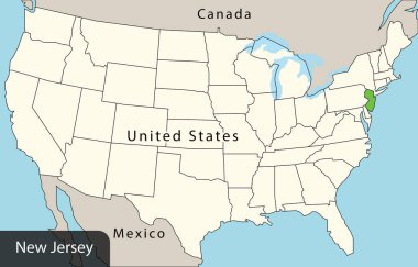 New Jersey, ABD haritası, vektör illüstrasyonu