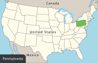 Pennsylvania, ABD haritası, vektör illüstrasyonu