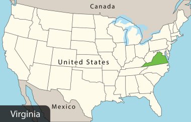 Virginia, ABD haritası, vektör illüstrasyonu