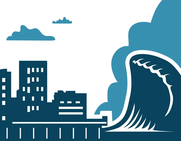 Stad Tsunami Banner Vector Illustratie — Stockvector