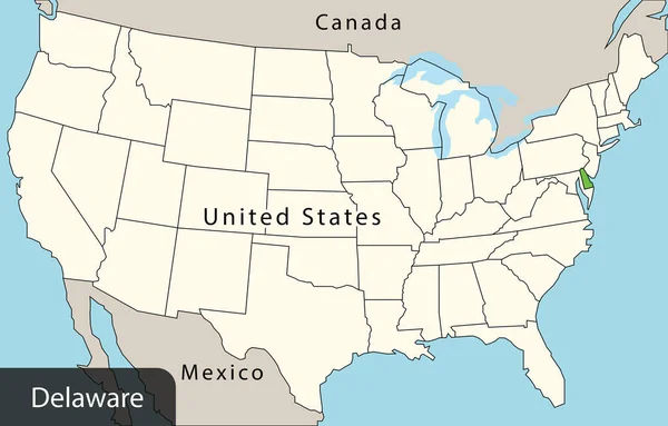 Delaware Stati Uniti America Mappa Illustrazione Vettoriale — Vettoriale Stock