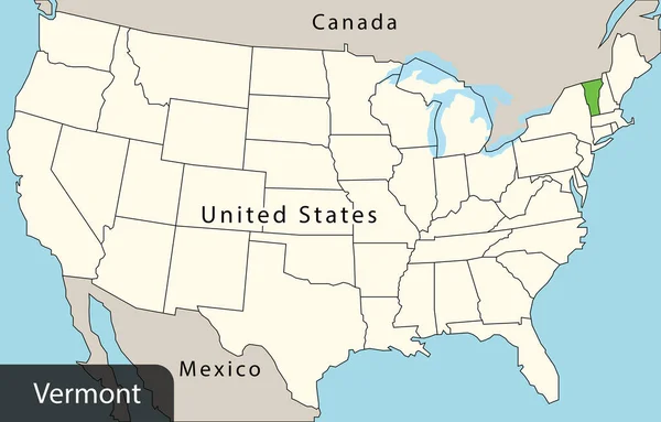 Vermont Stati Uniti America Mappa Illustrazione Vettoriale — Vettoriale Stock