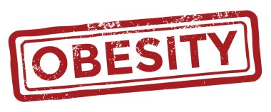 obezite, kırmızı grunge kauçuk damgası, beyaz arkaplan, vektör illüstrasyonu 