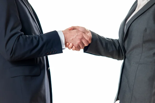 Businessman and businesswoman shaking hands — Stock Photo, Image