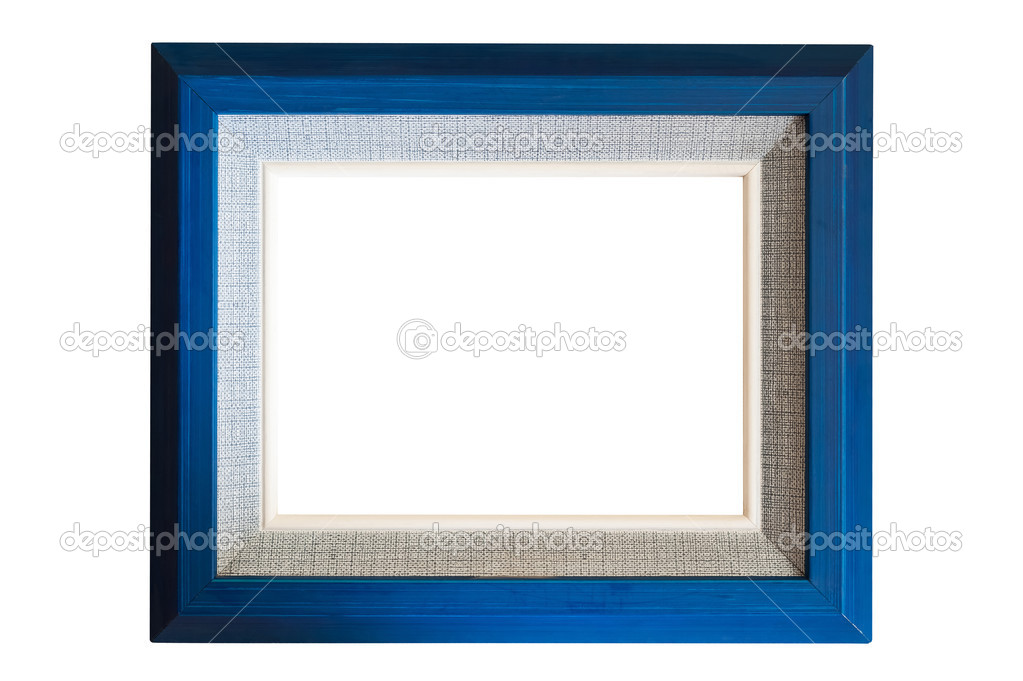 Blue wood frame with burlap texture