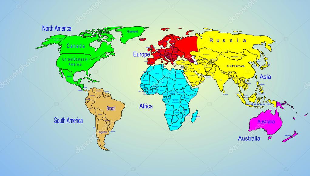 Picture Color Map Of Continents World Color Map
