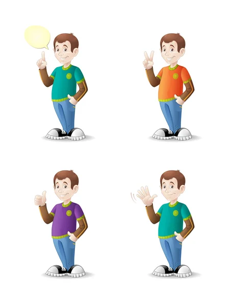 Dibujos animados adolescente con varios gestos — Vector de stock