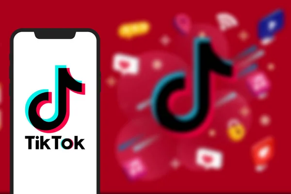 Smart Phone Tik Tok Logo Which Popular Social Network Internet — Stok Foto