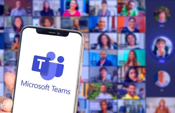 Microsoft Teams Una Plataforma Unificada Comunicación Colaboración Que Combina Chat — Foto de Stock