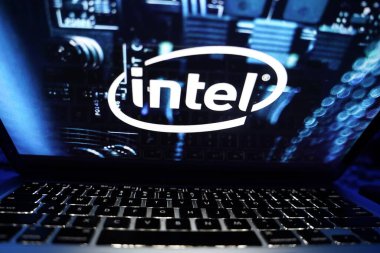Computer with the logo of Intel Corporation which is the largest manufacturer of integrated circuits in the world.THURSDAY, NOVEMBER 21, 2022. UNITED STATES, CALIFORNIA.   