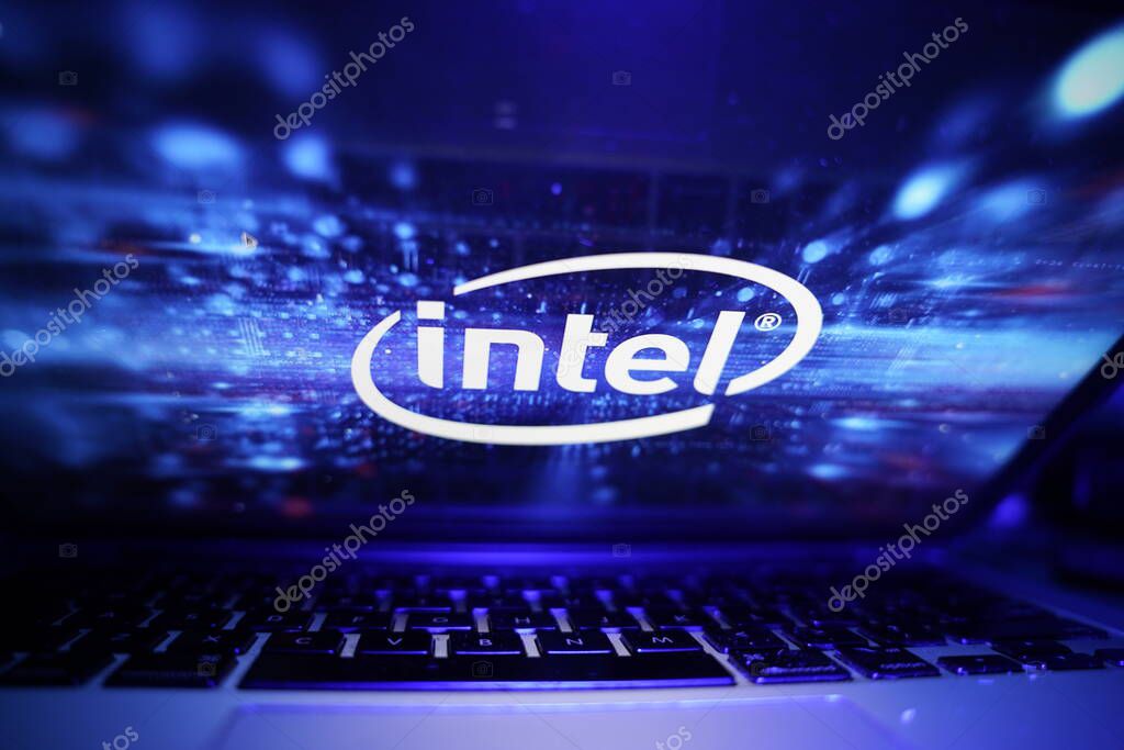 Computer with the logo of Intel Corporation which is the largest manufacturer of integrated circuits in the world.THURSDAY, NOVEMBER 21, 2022. UNITED STATES, CALIFORNIA.