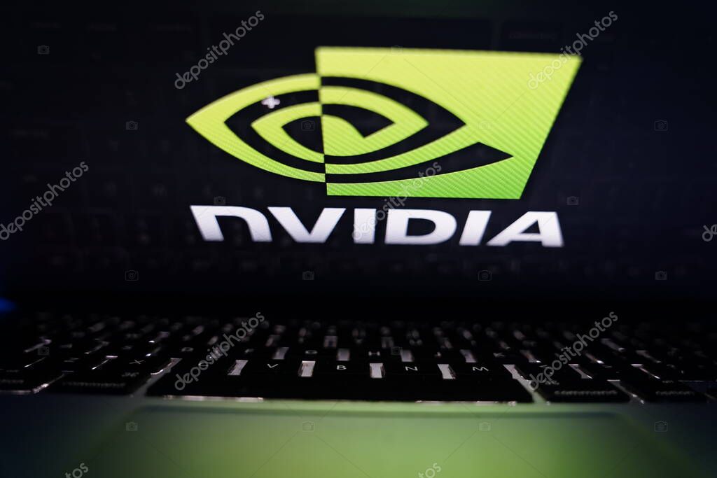 Computer with the logo of Nvidia Corporation which is a company specialized in the development of graphic processing units.THURSDAY, NOVEMBER 21, 2022. UNITED STATES, CALIFORNIA.