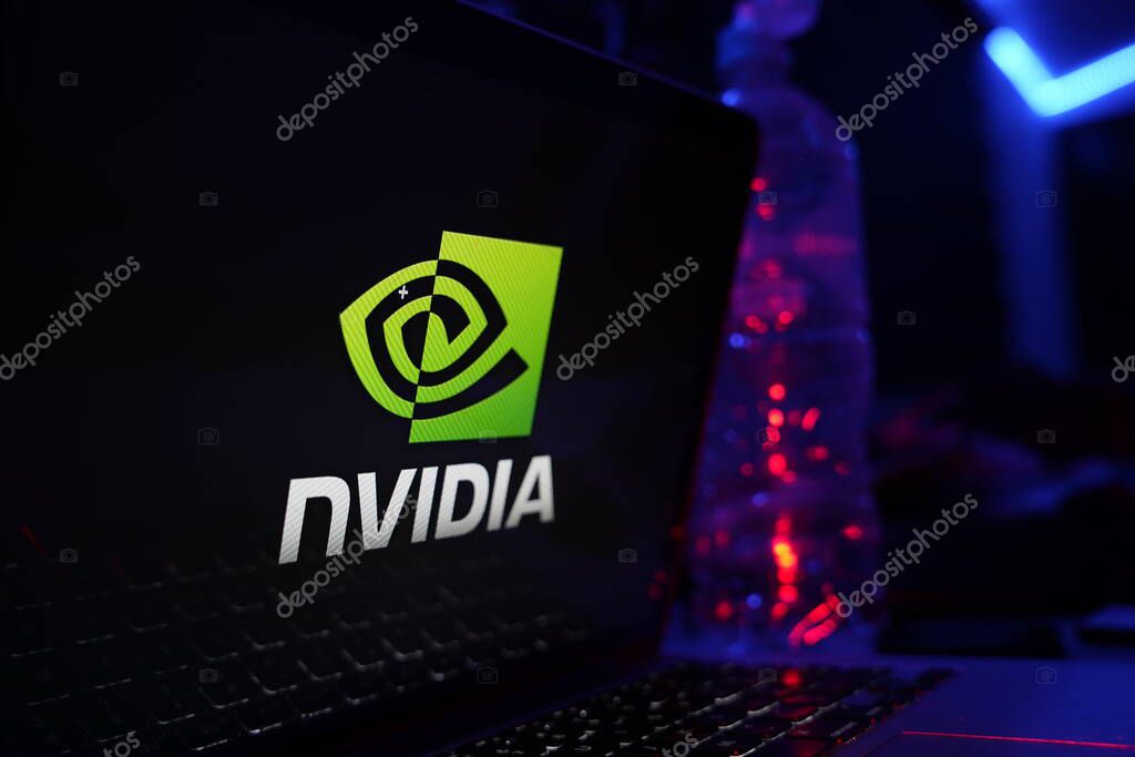 Computer with the logo of Nvidia Corporation which is a company specialized in the development of graphic processing units.THURSDAY, NOVEMBER 21, 2022. UNITED STATES, CALIFORNIA.
