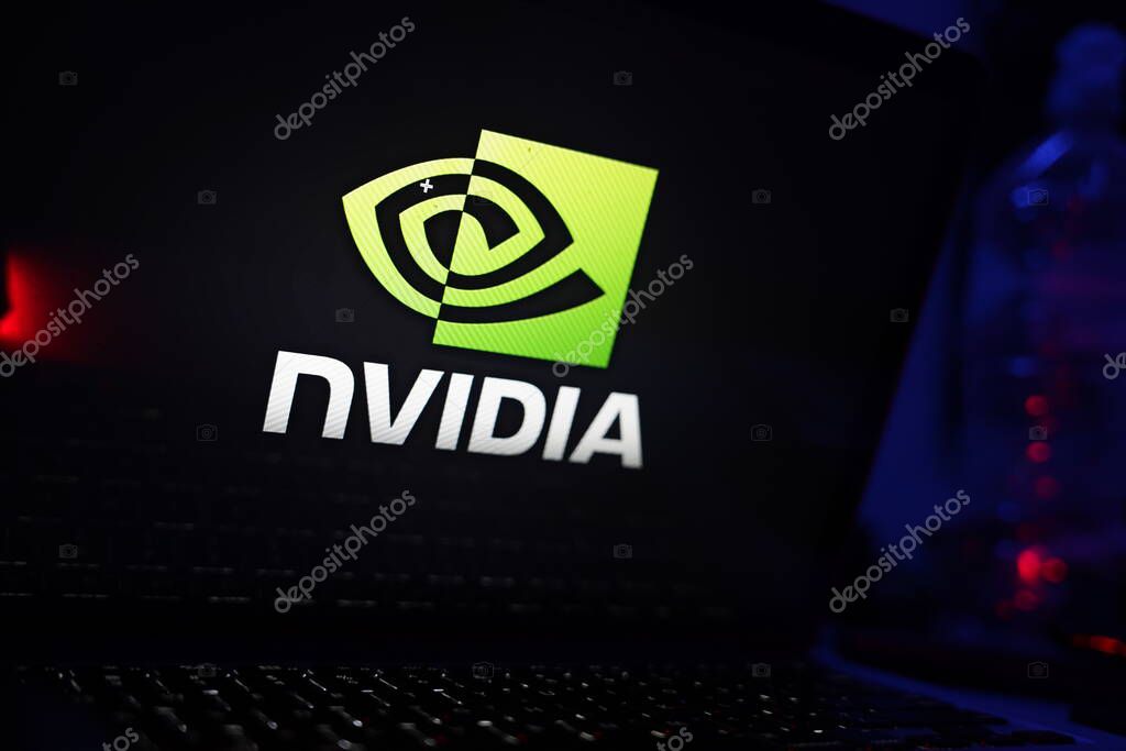 Computer with the logo of Nvidia Corporation which is a company specialized in the development of graphic processing units.THURSDAY, NOVEMBER 21, 2022. UNITED STATES, CALIFORNIA.