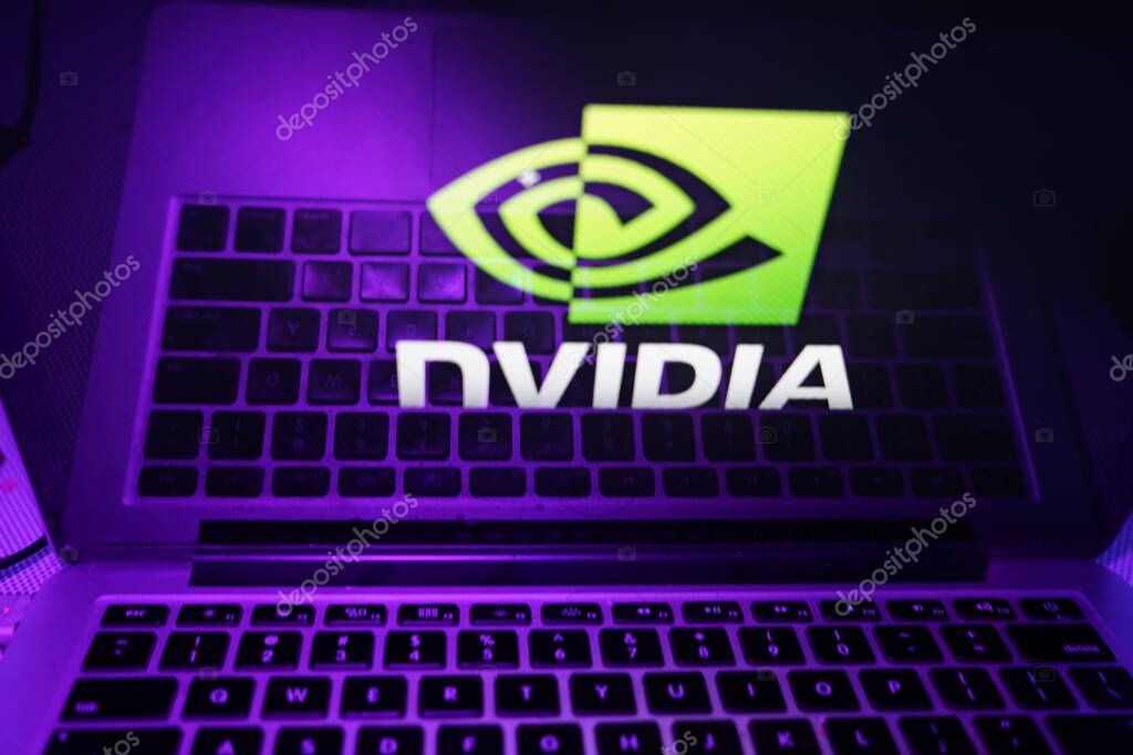 Computer with the logo of Nvidia Corporation which is a company specialized in the development of graphic processing units.THURSDAY, NOVEMBER 21, 2022. UNITED STATES, CALIFORNIA.