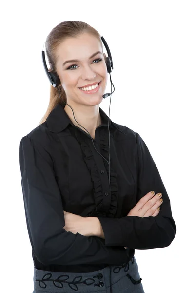 Confident customer service representative. Black short and frien — Stock Photo, Image