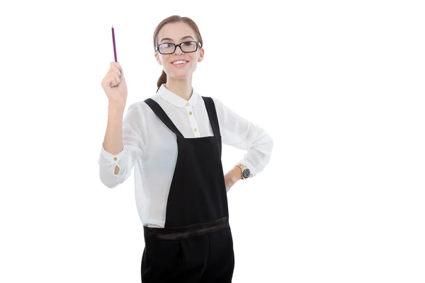 Tenho uma grande ideia! Mulher bonita com óculos isolados em w — Fotografia de Stock