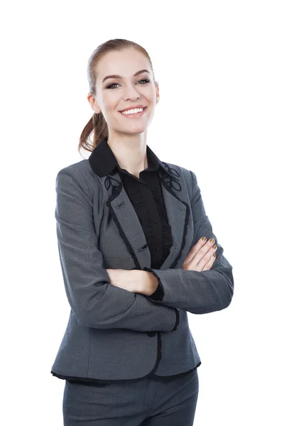 Smiling business woman. Arms crossed. Isolated on white. — Stock Photo, Image