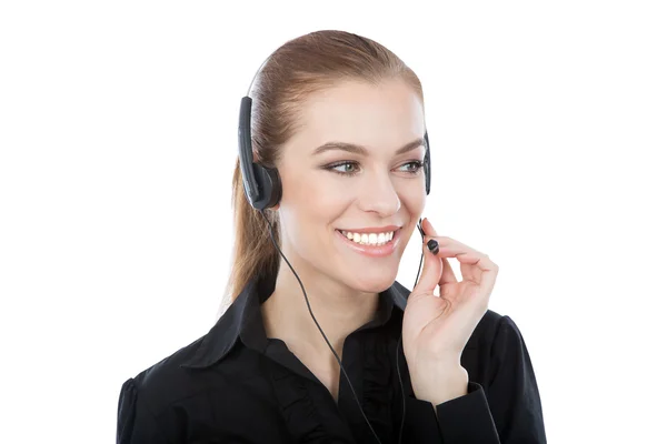 Un trabajador de servicio al cliente. Sonriente mujer caucásica Fotos de stock