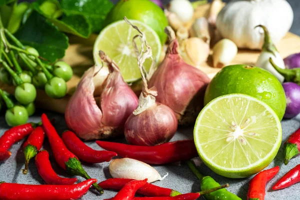 Various of Thai Herbal Food Condiments,cooking tom yum or nam prik ingredients.