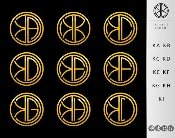 Diseño de monograma con letra K set — Vector de stock