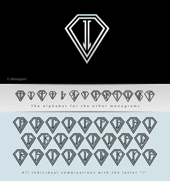 모노그램 디자인 + 문자 I (다이아몬드 ) — 스톡 벡터