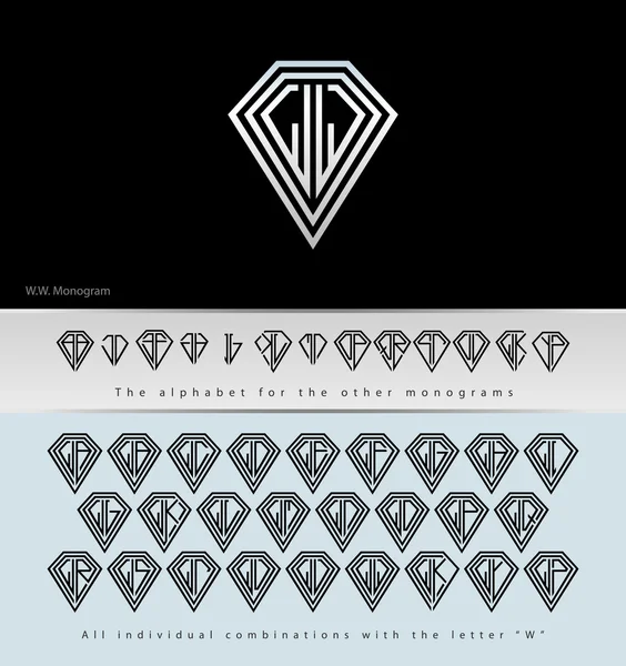 Monogramma Design con lettera W (Diamante  ) — Vettoriale Stock