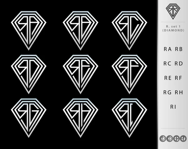 Monograma letra R set (Diamante  ) — Archivo Imágenes Vectoriales