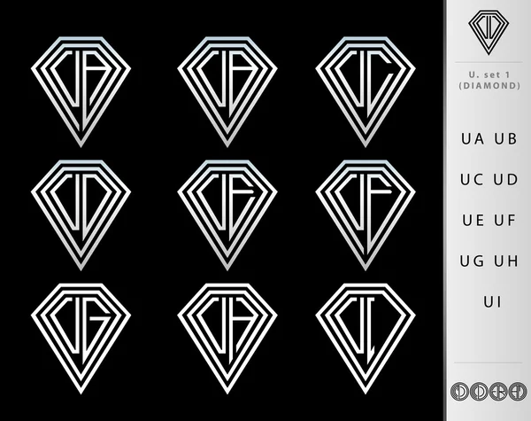 モノグラム文字Uセット(ダイヤモンド) ) — ストックベクタ