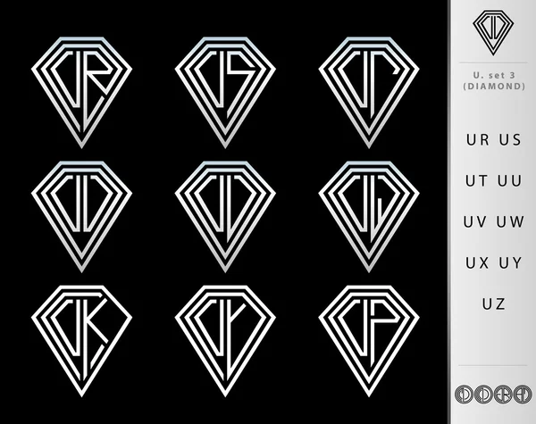 Monograma letra U set (Diamante  ) — Archivo Imágenes Vectoriales