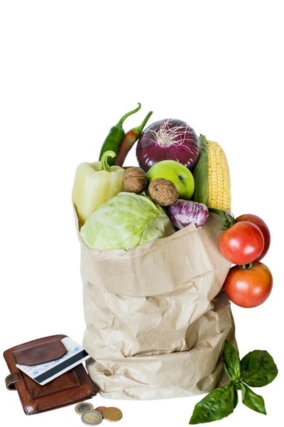 Grönsaker i paketet isolera coin purse köp — Stockfoto