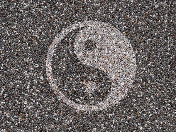 Semi di chia con simbolo Yin Yang Immagine Stock