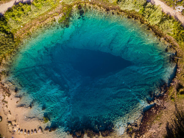 The spring of the Cetina River (izvor Cetine) in the foothills of the Dinara Mountain is named Blue Eye (Modro oko).