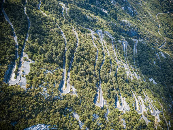 Aerial view on the road serpentine in the national park Lovcen in Montenegro. — Stock Photo, Image