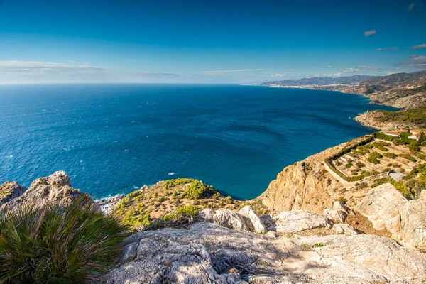 Krajobraz Wybrzeża Hiszpanii Andaluzji Klify Parku Naturalnego Maro Cerro Gordo — Zdjęcie stockowe