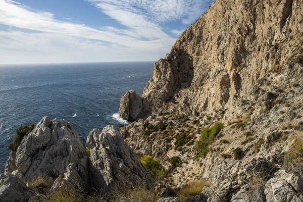 Krajobraz Wybrzeża Hiszpanii Andaluzji Klify Parku Naturalnego Maro Cerro Gordo — Zdjęcie stockowe