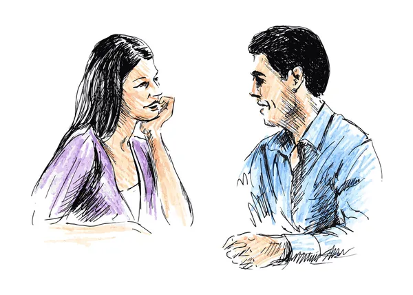Uomo e donna che parlano insieme — Vettoriale Stock