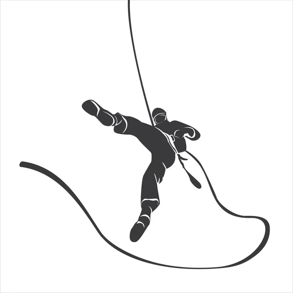 Silueta de un escalador abseil — Vector de stock