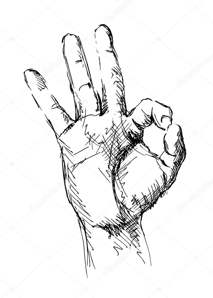 Drawing of hand with a gesture ok