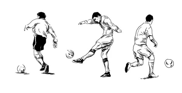 Set Hand Sketches Soccer Players Vector Illutration — Stock Vector