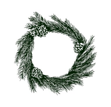 El çizimi Noel çelengi. Vektör illüstrasyonu