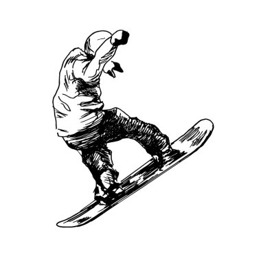 El kroki snowboard. Vektör çizim.