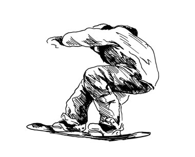 El kroki snowboard. Vektör çizim.