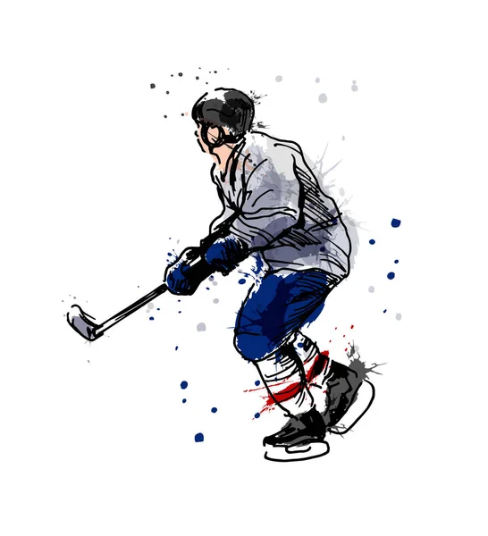 Colored Hand Sketch Hockey Player Vector Illustration — Stock Vector
