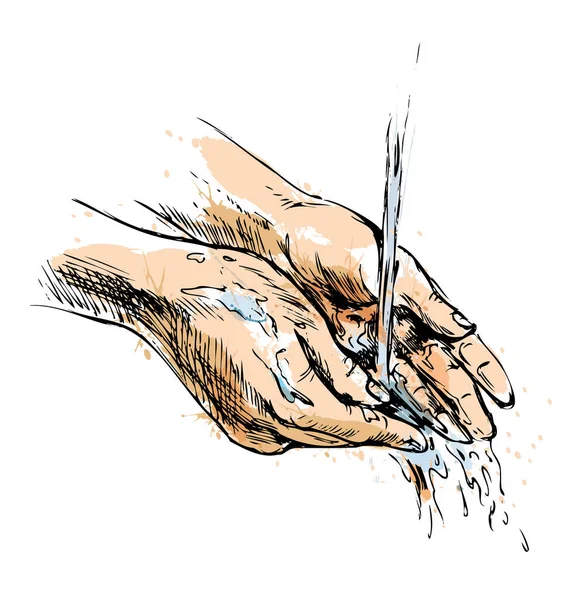 手を洗う色の手スケッチ ベクターイラスト — ストックベクタ