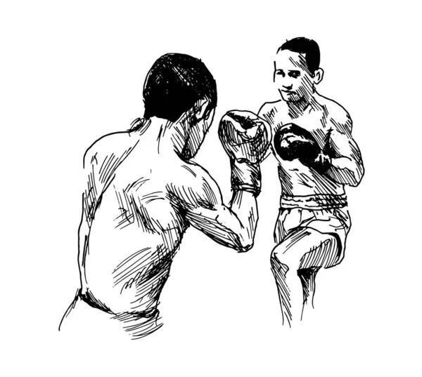 两名泰国拳击选手的手绘草图 矢量说明 — 图库矢量图片