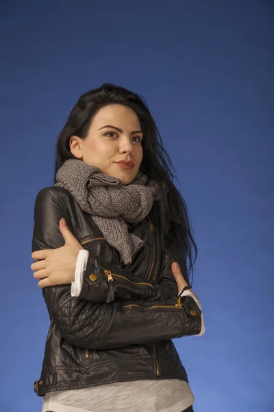 Cold girl wearing jacket and scarf — Stock Photo, Image